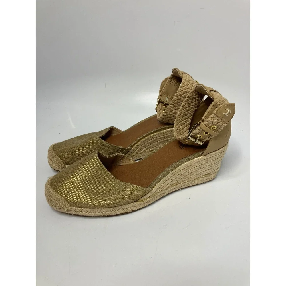 Sperry Valencia espadrille‎ wedge shoes women's size 9 tan gold preppy casual